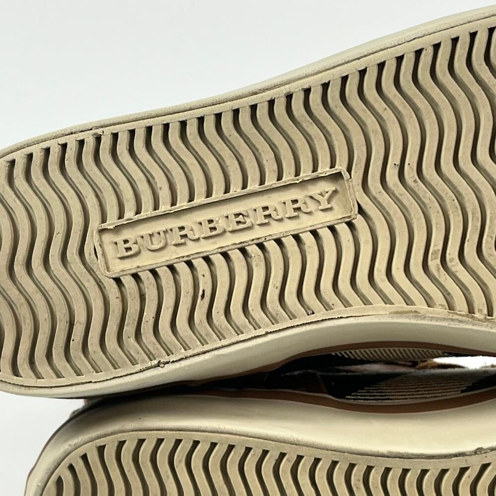 Burberry Kids Sz 2 (33) Nova Check High Top Sneakers Brown Tan Canvas Leather - Picture 8 of 11